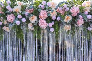 backdrop of beautifully arranged flower and bright colors is backdrop for flower in beautifully arranged garden at flower festival. Beautiful colorful background with Copy Space for inserting text. photo