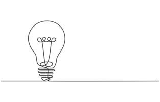 Continuous single line drawing of Light bulb with leaf on white background, vector