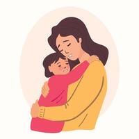 an illustration with a mother hugging her daughter vector