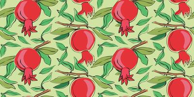 a pattern with pomegranates and fruits vector