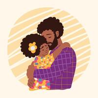 Illustration with Black Father hugging her daughter vector