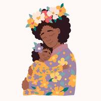 Illustration with Black mother hugging her daughter vector