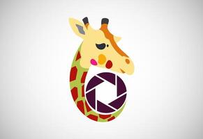 Giraffe camera logo design icon symbol illustration. photography logo vector