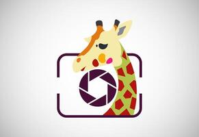 Giraffe camera logo design icon symbol illustration. photography logo vector