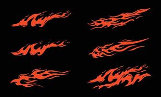 Collection of abstract flame stickers for vehicle wraps. Burning fire tattoo design vector