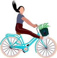 Young girl riding bicycle with basket illustration design vector