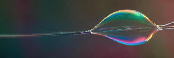 The soap bubble stretched out on another bubble with a reflection. photo