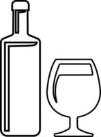 Wine bottle and glass icon in line set. isolated on Shape of traditional glass bottle of still wine Types Alcohol Beverage Bar Drink Concept for apps, website vector