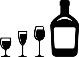Wine bottle and glass icon in flat set. isolated on Shape of traditional glass bottle of still wine Types Alcohol Beverage Bar Drink Concept for apps, website vector