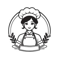the chef mascot logo is black and white vector