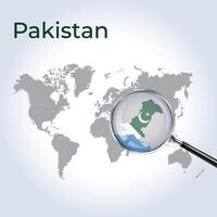 Magnified map Pakistan with the flag of Pakistan enlargement of maps, Art vector