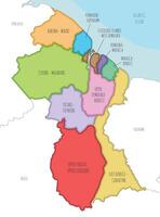 ilustrado mapa de Guayana con regiones y administrativo divisiones, y vecino países. editable y claramente etiquetado capas. vector