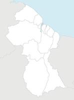 blank map of Guyana with regions and administrative divisions, and neighbouring countries. Editable and clearly labeled layers. vector