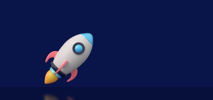 3D Rocket in Space on deep blue background. photo