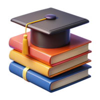 Mortarboard with Stack of Book 3d Object png