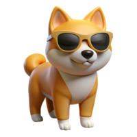 Akita Dog wear Sunglasses 3d png