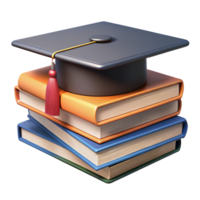 Mortarboard with Stack of Book 3d Image png