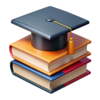 Mortarboard with Stack of Book 3d Graphic png