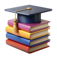 Mortarboard with Stack of Book 3d Design png