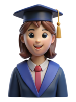 femelle porter l'obtention du diplôme uniforme 3d le rendu png