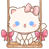 mão desenhado ilustração coquete estilo branco kawaii gato gatinha gatinho vestindo Rosa fita arco pastel cor isolado em transparente fundo, perfeito para dia dos namorados dia presentes, berçário, balanço png