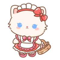 Hand gezeichnet Illustration Kokette Stil Weiß kawaii Katze Kitty Kätzchen tragen Rosa Band Bogen Pastell- Farbe isoliert auf transparent Hintergrund, perfekt zum Valentinsgrüße Tag Geschenke, Kindergarten Französisch Maid png