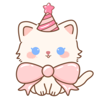 mão desenhado ilustração coquete estilo branco kawaii gato gatinha gatinho vestindo Rosa fita arco pastel cor isolado em transparente fundo, perfeito para dia dos namorados dia presentes, berçário aniversário chapéu png