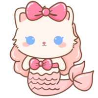 mão desenhado ilustração coquete estilo branco kawaii gato gatinha gatinho vestindo Rosa fita arco pastel cor isolado em transparente fundo, perfeito para dia dos namorados dia presentes, berçário sereia png