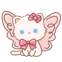 mão desenhado ilustração coquete estilo branco kawaii gato gatinha gatinho vestindo Rosa fita arco pastel cor isolado em transparente fundo, perfeito para dia dos namorados dia presentes, borboleta asas png