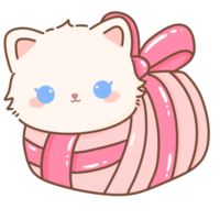 Hand gezeichnet Illustration Kokette Stil Weiß kawaii Katze Kitty Kätzchen tragen Rosa Band Bogen Pastell- Farbe isoliert auf transparent Hintergrund, perfekt zum Valentinsgrüße Tag Geschenke, Kindergarten Dekorationen png
