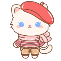 mão desenhado ilustração coquete estilo branco kawaii gato gatinha gatinho vestindo Rosa fita arco pastel cor isolado em transparente fundo, perfeito para dia dos namorados dia presentes, berçário vermelho boina png