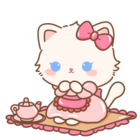 mão desenhado ilustração coquete estilo branco kawaii gato gatinha gatinho vestindo Rosa fita arco pastel cor isolado em transparente fundo, perfeito para dia dos namorados dia presentes, berçário chá festa png