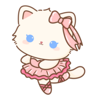 mão desenhado ilustração coquete estilo branco kawaii gato gatinha gatinho vestindo Rosa fita arco pastel cor isolado em transparente fundo, perfeito para dia dos namorados dia presentes, dançarino bailarina png