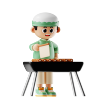 3d Character Boy Making Satay Pose png