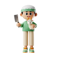 3d Character Boy Holding Knife And A Goat Pose png