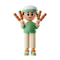 3d Character Boy Holding Satay Pose png