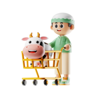 3d personnage garçon achat une vache pose png