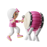 3d fille personnage en jouant tambours pose png