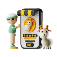 3d Character Boy Buying Sheep Online Pose png