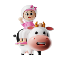 3d Girl Character Ride A Cow Pose png