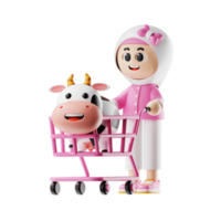 3d Girl Character Buying A Cow Pose png