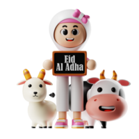 3d Girl Character Holding Blackboard Eid Al Adha Pose png