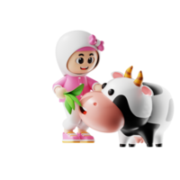 3d Girl Character Feed A Cow Pose png