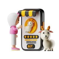 3d Girl Character Buying Sheep Online Pose png