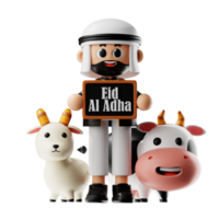 3d personagem segurando quadro-negro eid al adha pose png