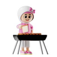 3d Girl Character Making Satay Pose png