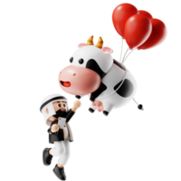 3d Character Caughting A Flying Cow Pose png