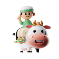 3d Character Boy Ride A Cow Pose png