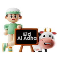 3d personnage garçon content eid Al adha pose png