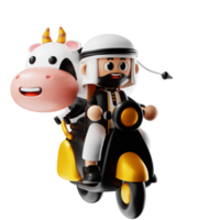 3d personaje montando un moto con un vaca actitud png